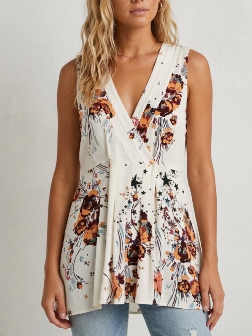 Free People Women's White Back To The Basics Wrap Tunic Top Medium 8351